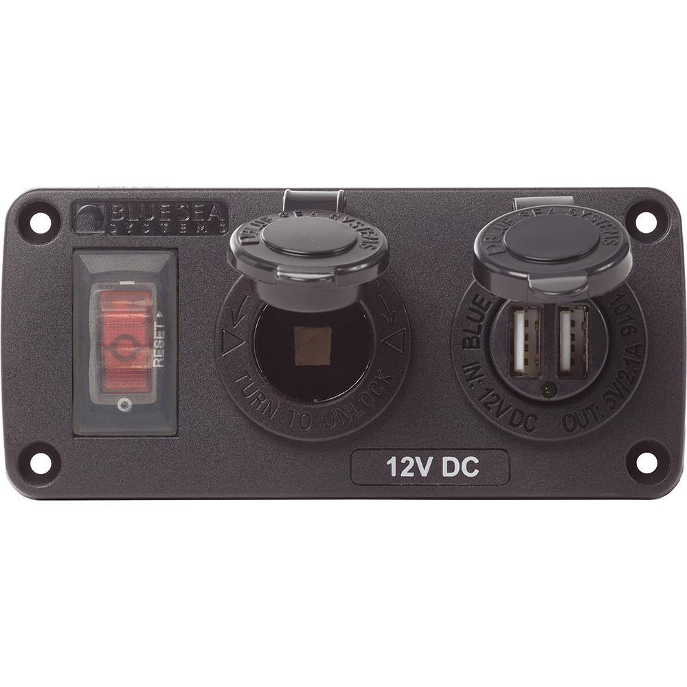 Blue Sea 4363 Water Resistant USB Accessory Panels - 15A Circuit Breaker, 12V Socket, 2.1A Dual USB Charger [4363] - shopbulluna.com