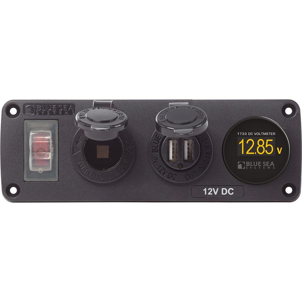 Blue Sea 4366 Water Resistant USB Accessory Panel - Circuit Breaker, 12V Socket, Dual USB Charger, Mini Voltmeter [4366] - shopbulluna.com