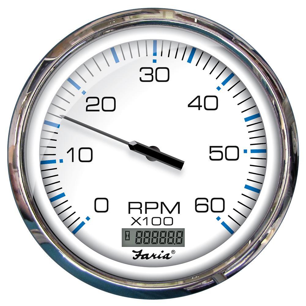 Faria Chesapeake White SS 5" Tachometer w/Digital Hourmeter - 6000 RPM (Gas) (Inboard) [33863] - shopbulluna.com