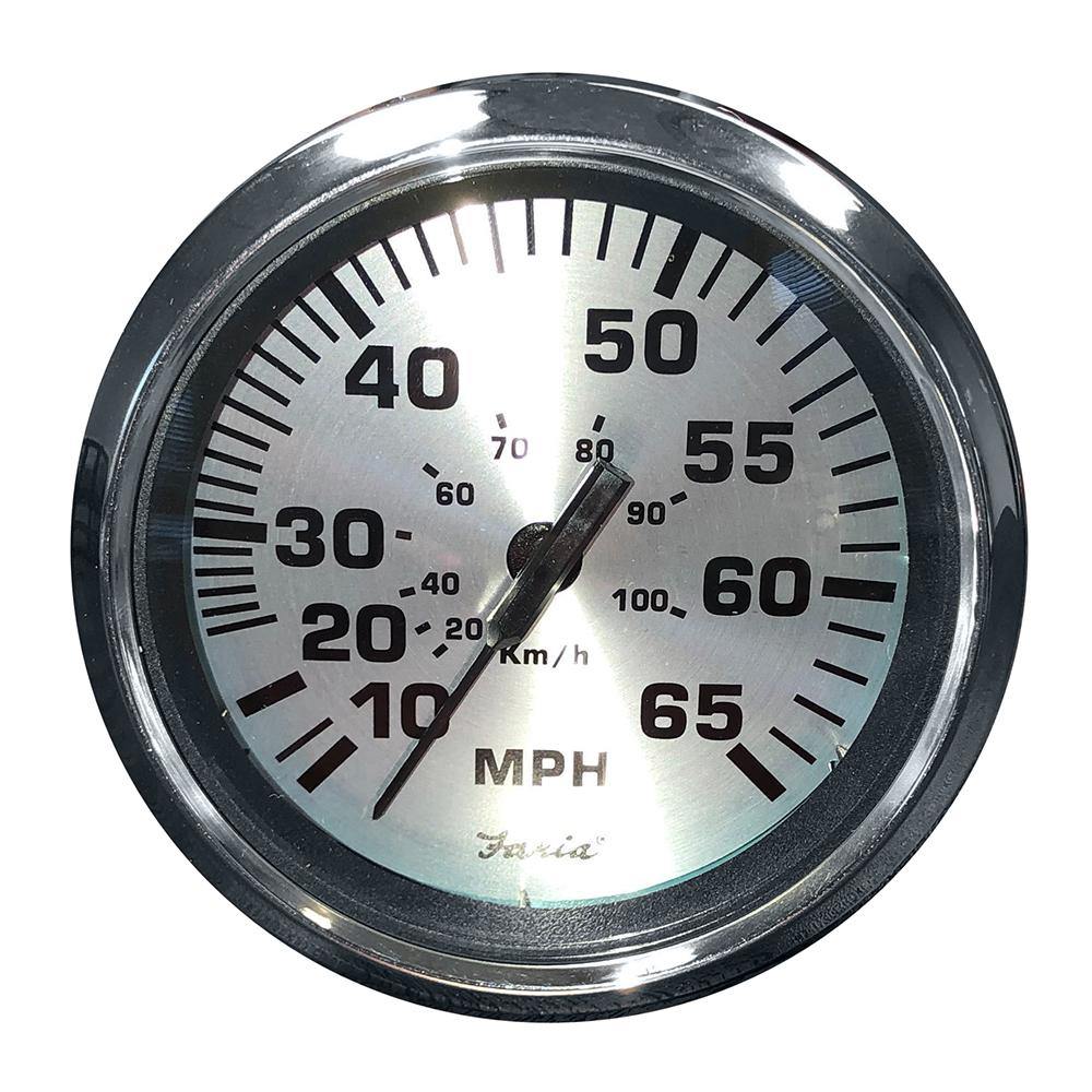 Faria Spun Silver 4" Speedometer - 65 MPH (Pitot) [36010] - shopbulluna.com