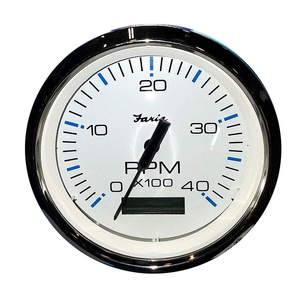 Faria Chesapeake White SS 4" Tachometer w/Hourmeter (4000 RPM) (Diesel) (Mech. Takeoff  Var. Ratio Alt) [33834] - shopbulluna.com