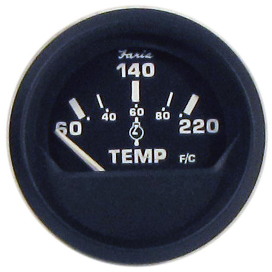 Faria Euro Black 2" Cylinder Head Temperature Gauge (60 to 220 F) with Sender [12819] - shopbulluna.com