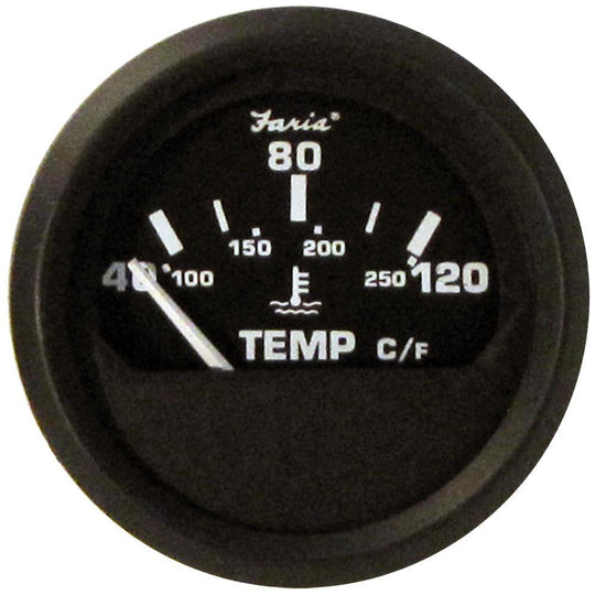 Faria Euro Black 2" Water Temperature Gauge - Metric (40 to 120 C) [12814] - shopbulluna.com