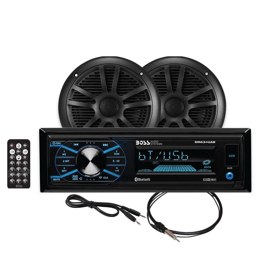 Boss Audio MCBK634B.6 Package w/MR634UAB, 2-MR6B Speakers  MRANT10 Antenna - Black [MCBK634B.6] - shopbulluna.com