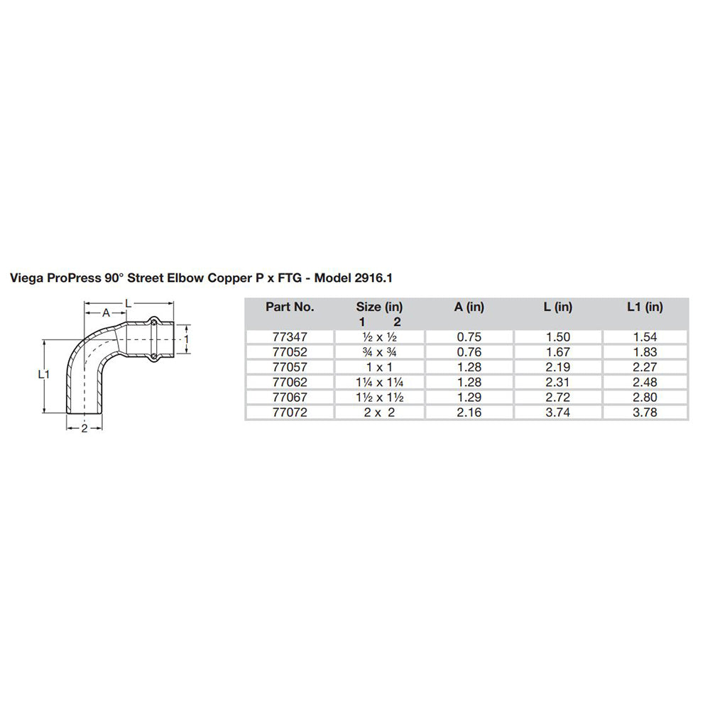 Viega Propress 1/2" - 90 Copper Elbow - Street/Press Connection - Smart Connect Technology [77347]