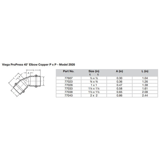 Viega ProPress 1" - 45 Copper Elbow - Double Press Connection - Smart Connect Technology [77028]