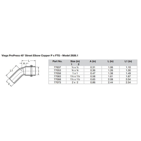 Viega ProPress 1/2" - 45 Copper Elbow - Street/Press Connection [77637]