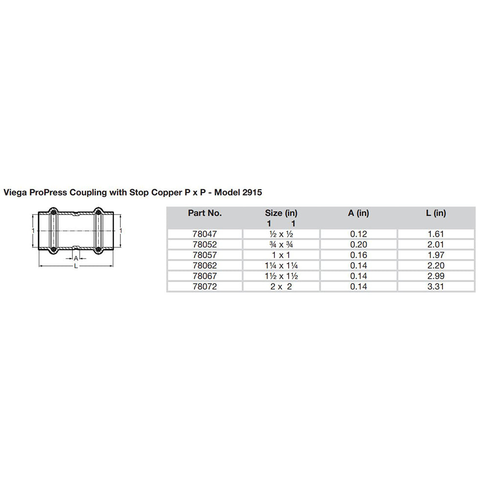 ProPress 1-1/2" Copper Coupling w/Stop - Double Press Connection - Smart Connect Technology [78067]