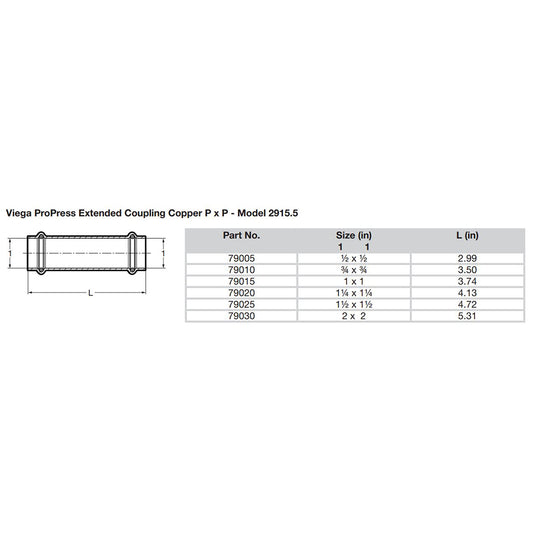 Viega ProPress 1/2" Extended Coupling w/o Stop - Double Press Connection - Smart Connect Technology [79005]