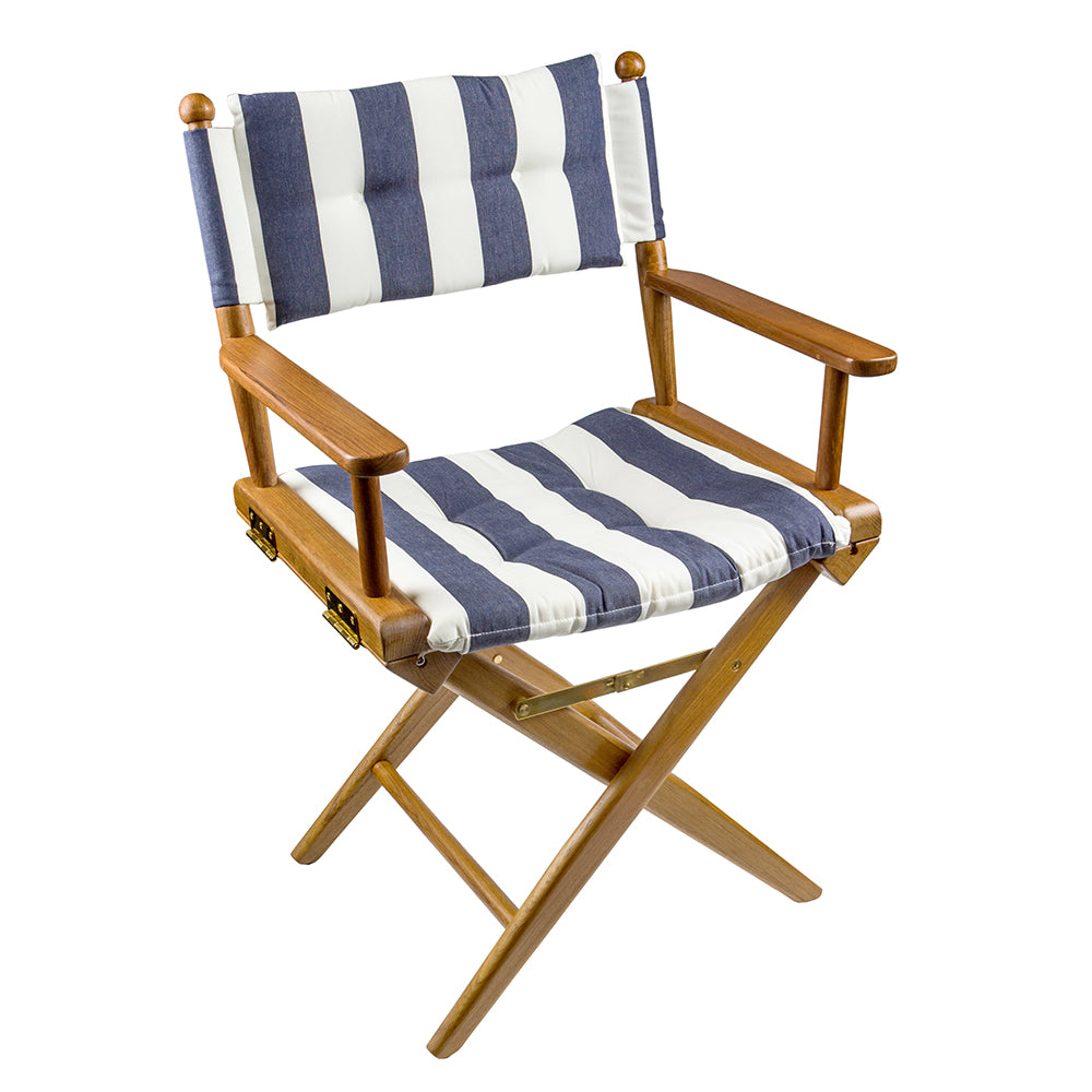 Whitecap Directors Chair w/Navy  White Cushion - Teak [61040] - shopbulluna.com