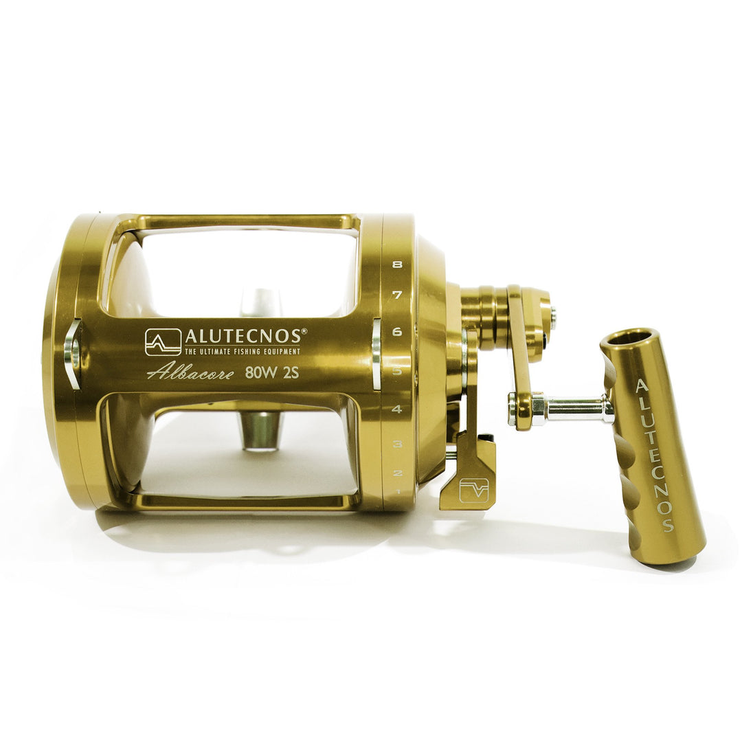 Alutecnos Albacore 80 Wide Two Speed Reel - Gold - shopbulluna.com