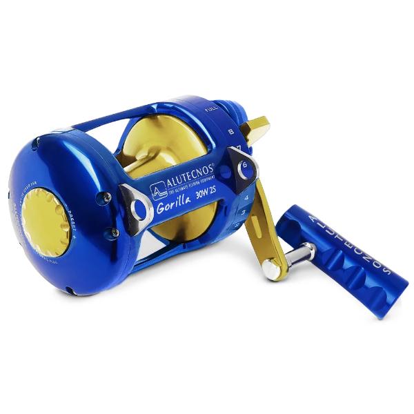 Alutecnos Albacore Gorilla 30 Wide Two Speed Reel - Blue/Gold - shopbulluna.com