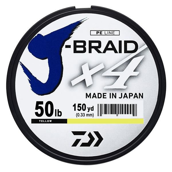 Daiwa J-Braid x4 4 Strand Braided Line - 50 Pounds 150 Yards - Yellow - shopbulluna.com