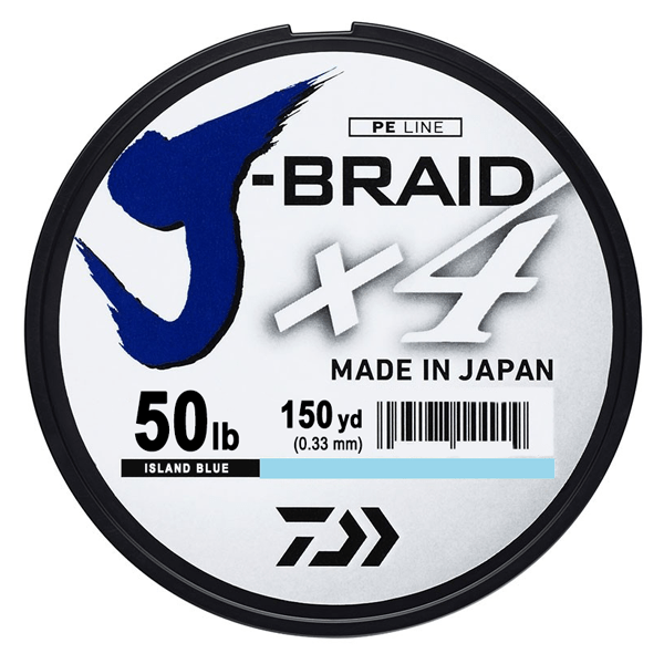 Daiwa J-Braid x4 4 Strand Braided Line - 50 Pounds 150 Yards - Island Blue - shopbulluna.com