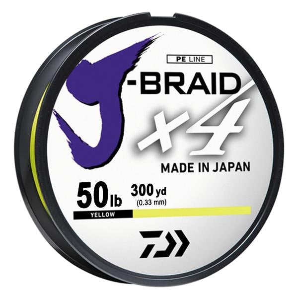 Daiwa J-Braid x4 4 Strand Braided Line - 50 Pounds 300 Yards - Yellow - shopbulluna.com