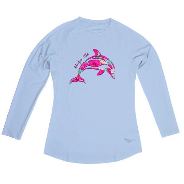 Bluefin USA Jumping Dolphin Light Blue Long Sleeve Solar Top - Women - shopbulluna.com