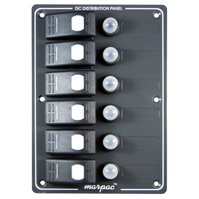 Marpac Marine Grade Power Panel - 6 Gang - 5-1/4 Inch Wide x 7-1/2 Inch High - shopbulluna.com