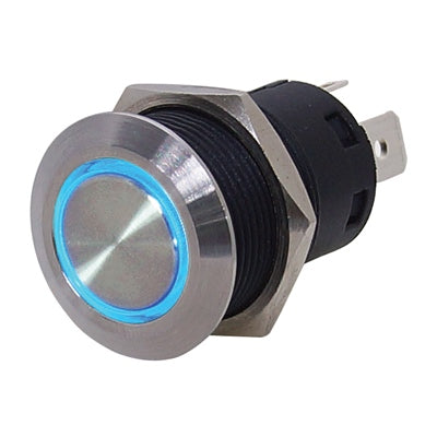 Marpac L.E.D. Stainless Steel Push Button Switch - Momentary - Blue LED Ring - shopbulluna.com