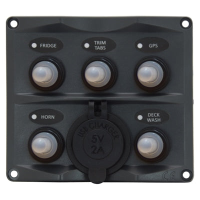 Marpac Toggle Switch Panel with Dual Port USB Charger - 5 Switches - shopbulluna.com