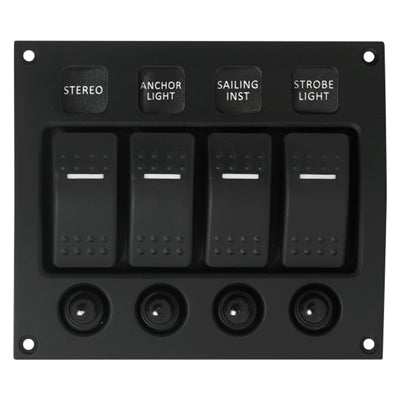 Marpac Water Resistant Curved Aluminum Switch Panel - 4 Switches - 4-31/64 x 5-15/64 Inches - shopbulluna.com