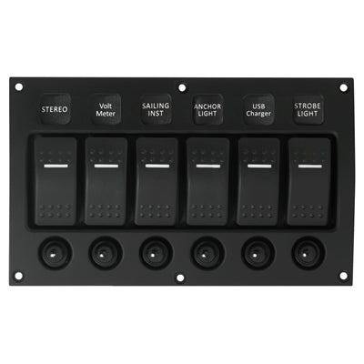 Marpac Water Resistant Curved Aluminum Switch Panel - 6 Switches - 4-31/64 x 7-33/64 Inches - shopbulluna.com