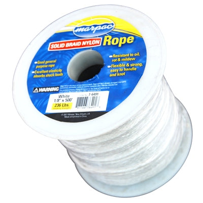 Marpac Braided Nylon All Purpose Rope - 3/8 Inch x 500 Feet - White - 440 Pounds - shopbulluna.com